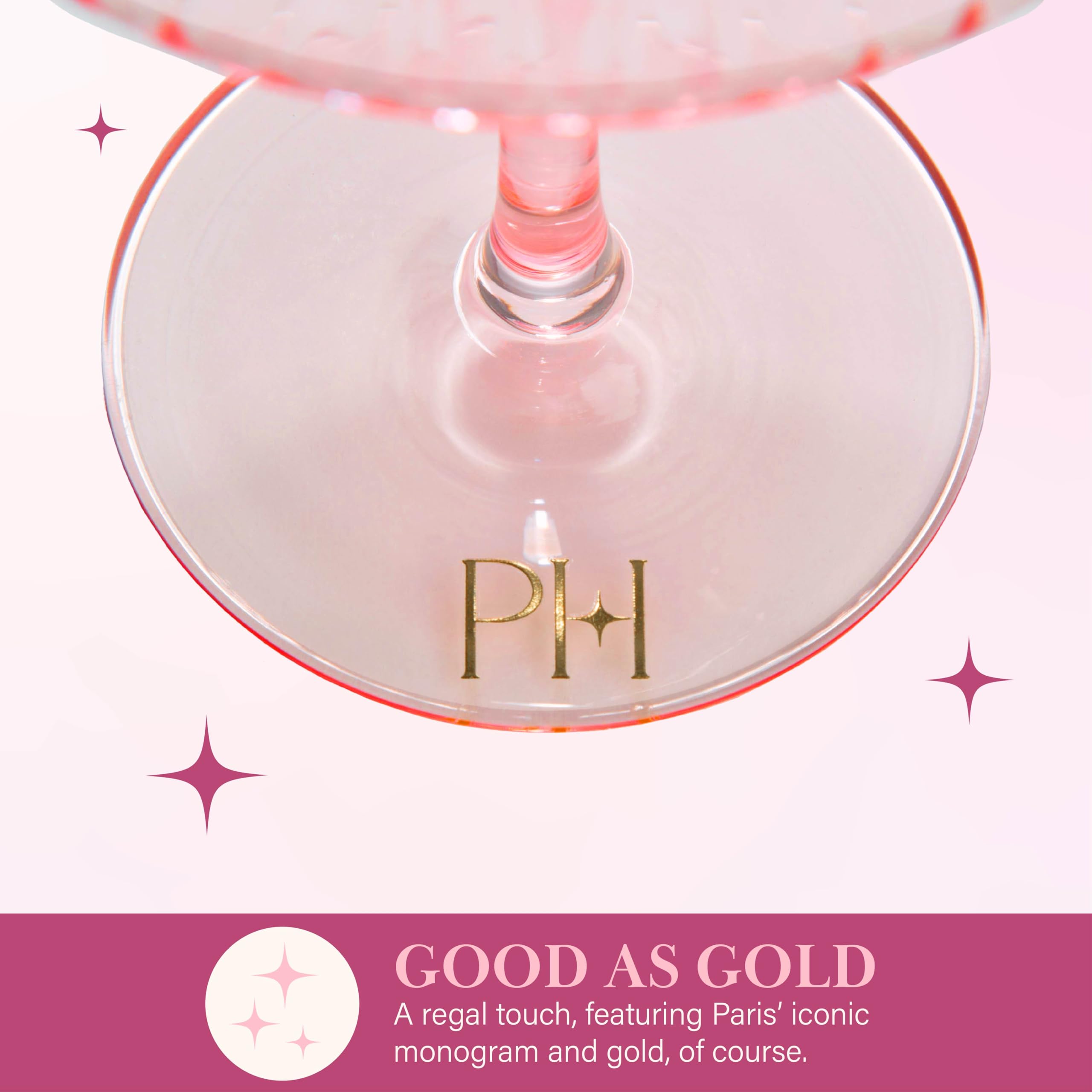 Paris Hilton Juego de copas de vino acanaladas, elegante cristalería estriada, perfecta para vino tinto o vino blanco, juego de 2, 18 onzas, rosa
