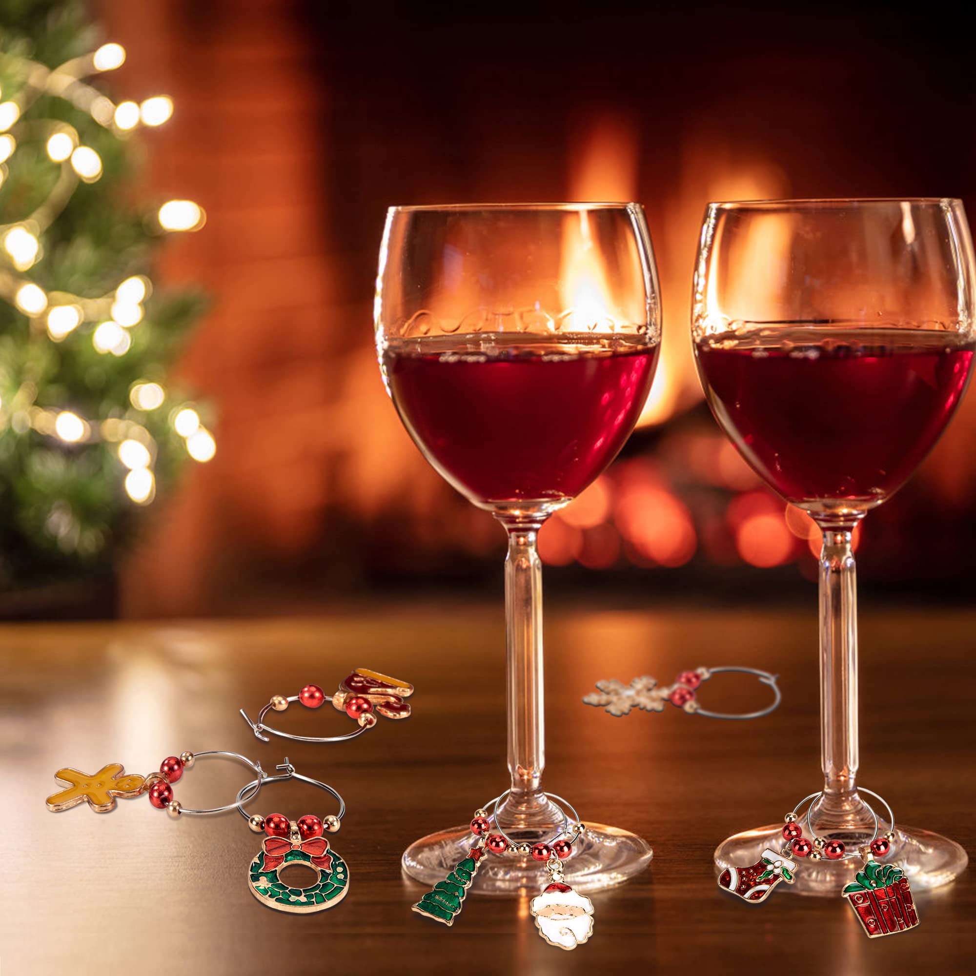 Charmes De Verre à Vin De Noël Boivent Des Étiquettes Marqueurs Pour Décoration De Table De Bar De Fête De Noël 8 Pièces