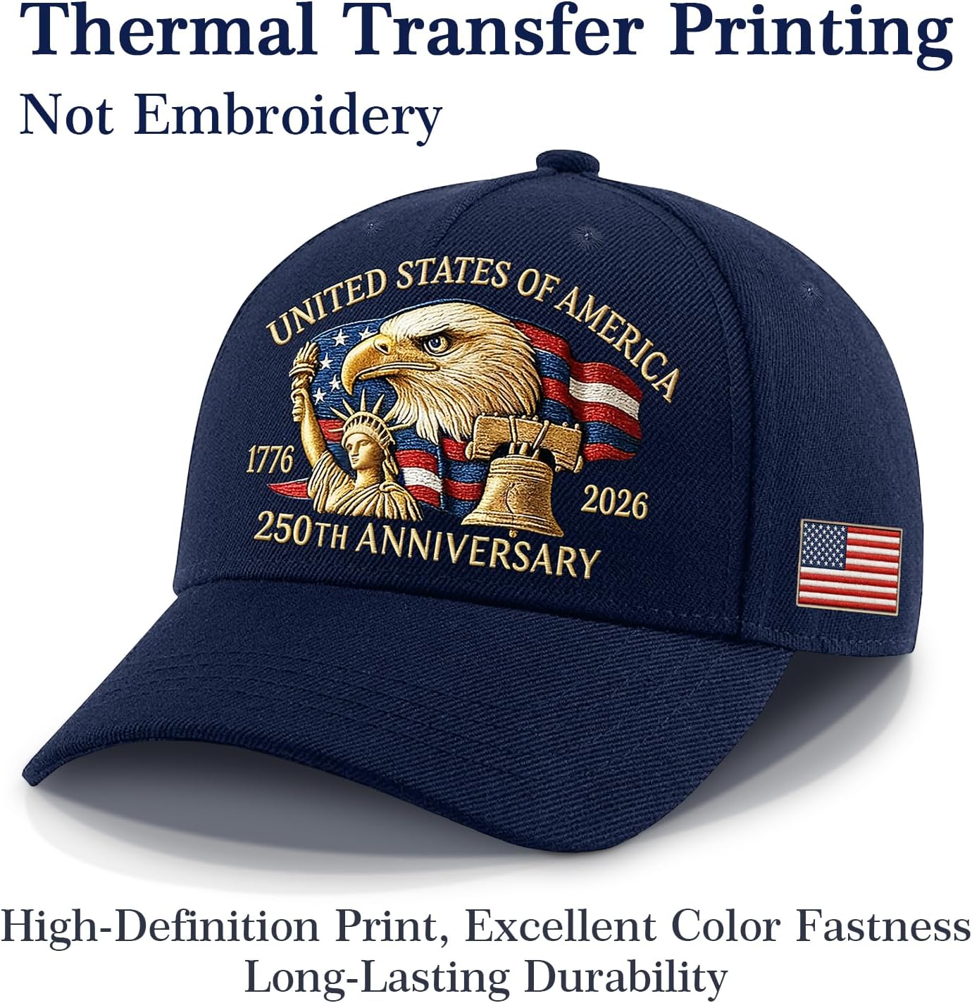 WOKALON 250 Anniversary USA Hat,American Eagle Printed Adjustable Baseball Cap,1776-2026 250th Anniversary United States Flag Hats for Man and Women Navy Blue - Image 3