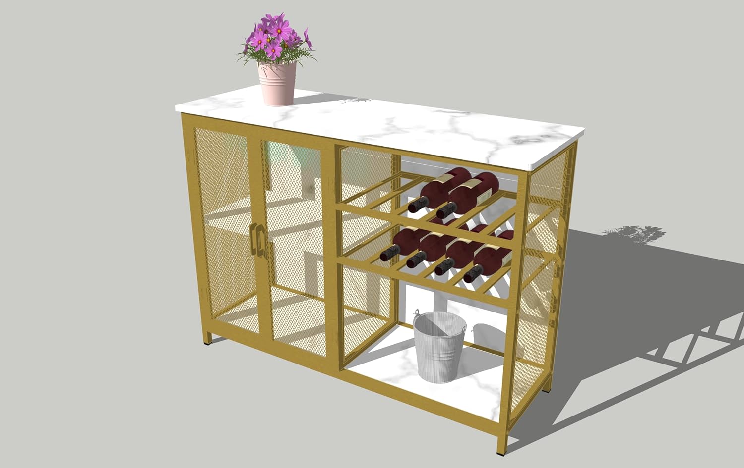 AT-VALY Bar Cabinets with Wine Rack and Glass Rack,Small Sideboard and Buffet Cabinet with Mesh Doors (Gold)
