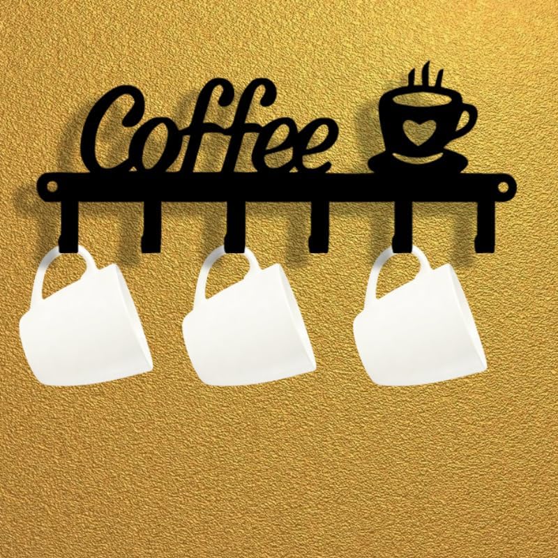 12" Black Coffee Iron 6 Hook Wall Key Rack, Coffee Bar Entryway Gift image 4