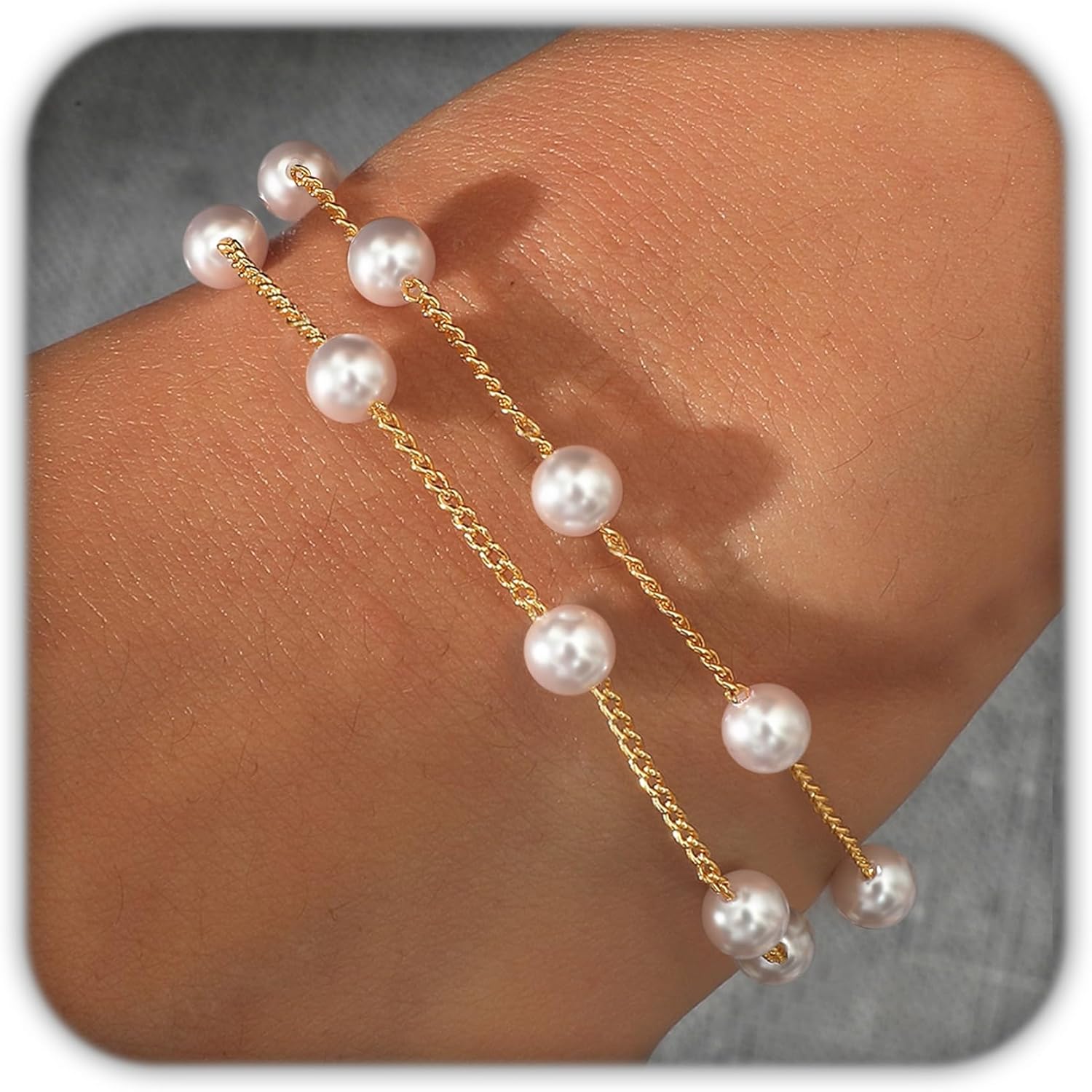 DAYANEY Dainty Gold Pearl Bracelets for Women - Adjustable Stackable Hypoallergenic Jewelry Gifts for Bridesmaids, Girls, Weddings & Prom