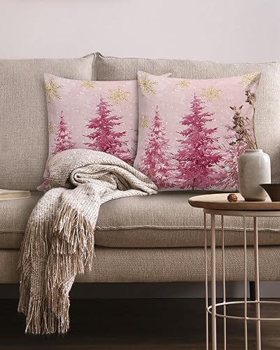 Miniatura 2 de Artwork Store Juego de 2 fundas de almohada de 18 x 18 pulgadas, diseño de copos de nieve dorados, fundas de almohada cuadradas acogedoras para