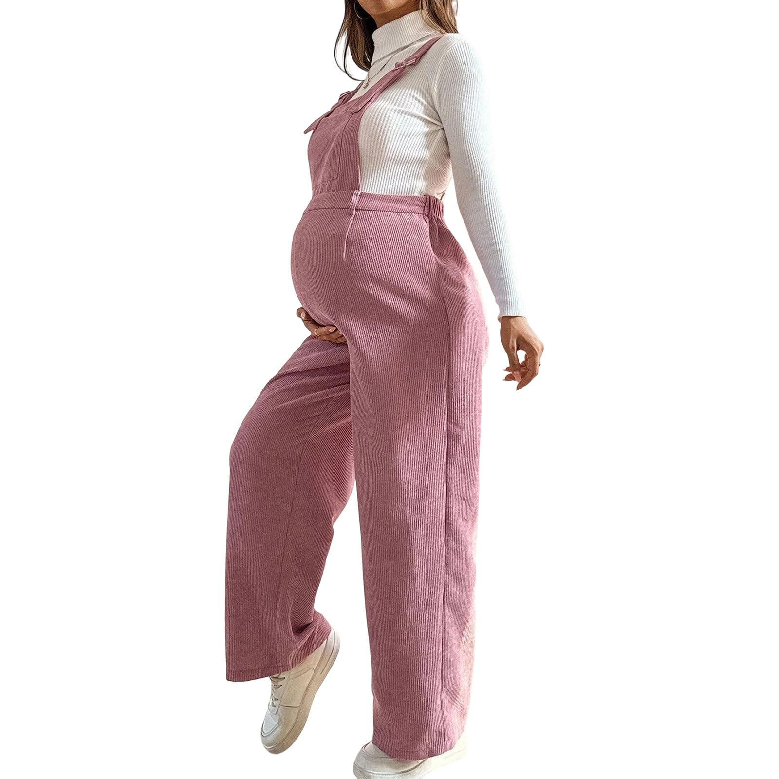 Tuta premaman alla moda in velluto a coste pantaloni elastici in vita per comodi abiti da gravidanza in salopette premaman in velluto a coste per la stagione fredda