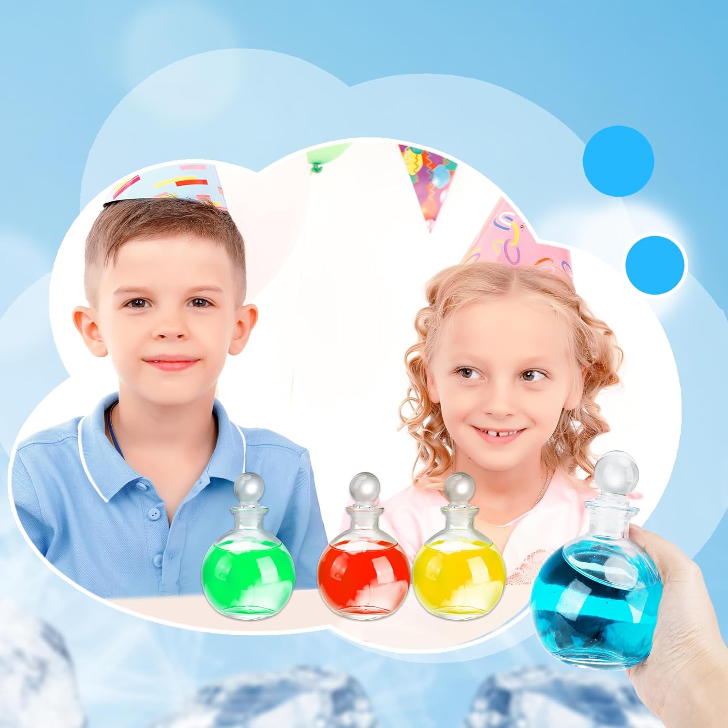 15 Pcs Glass Potion Bottle 240 ML Clear Round Spherical Decorative Magic Season Potion Bottles with Glass Stopper for DIY Art Home Decor Liquor Party Gift Snow