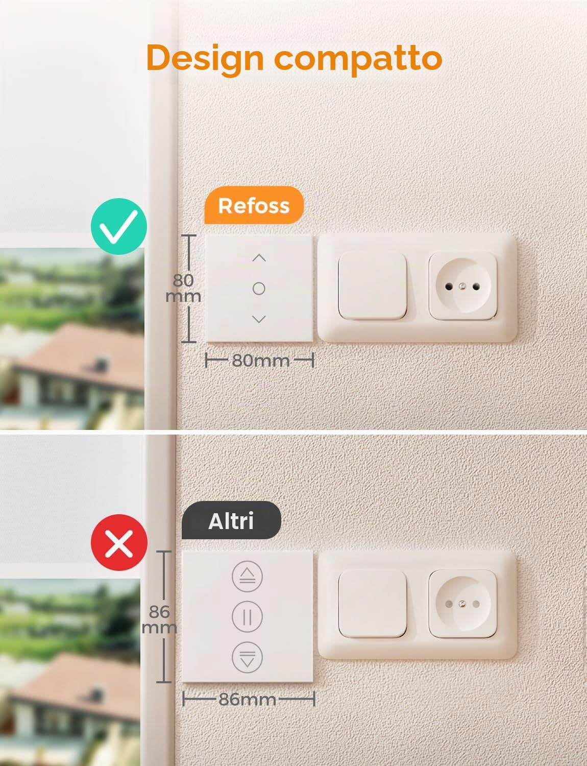 Refoss Interruttore per Tapparelle WiFi con Apple HomeKit, Timer per Tapparelle, Interruttore per Tende con Controllo Percentuale, con Retroilluminazione, Compatibili con Siri, Alexa, Google