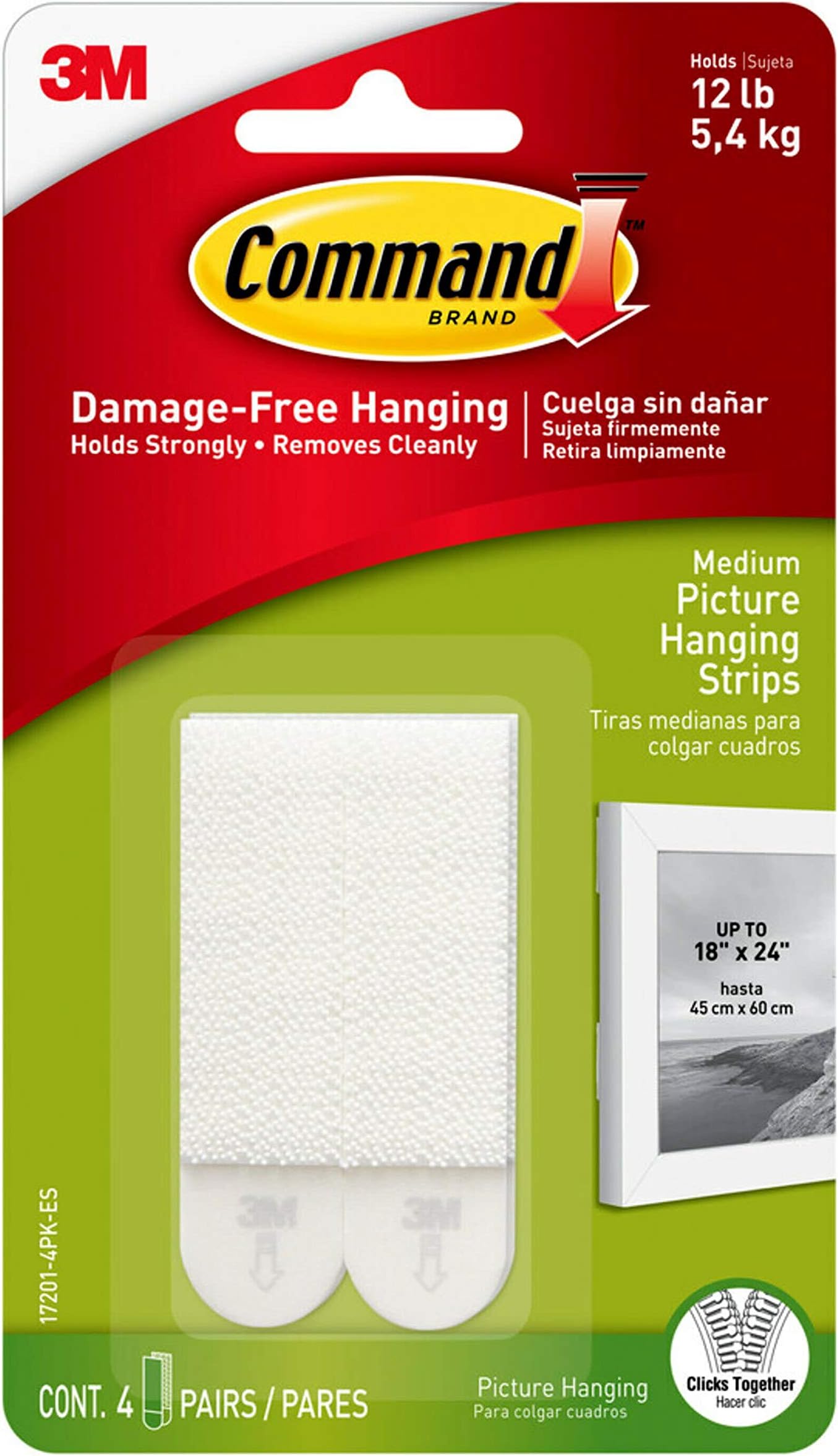 CommandFoam 12 lb Picture Hanging Strips, Medium, 6-Packages (24 Pairs Total) (17201-4PK-ES)