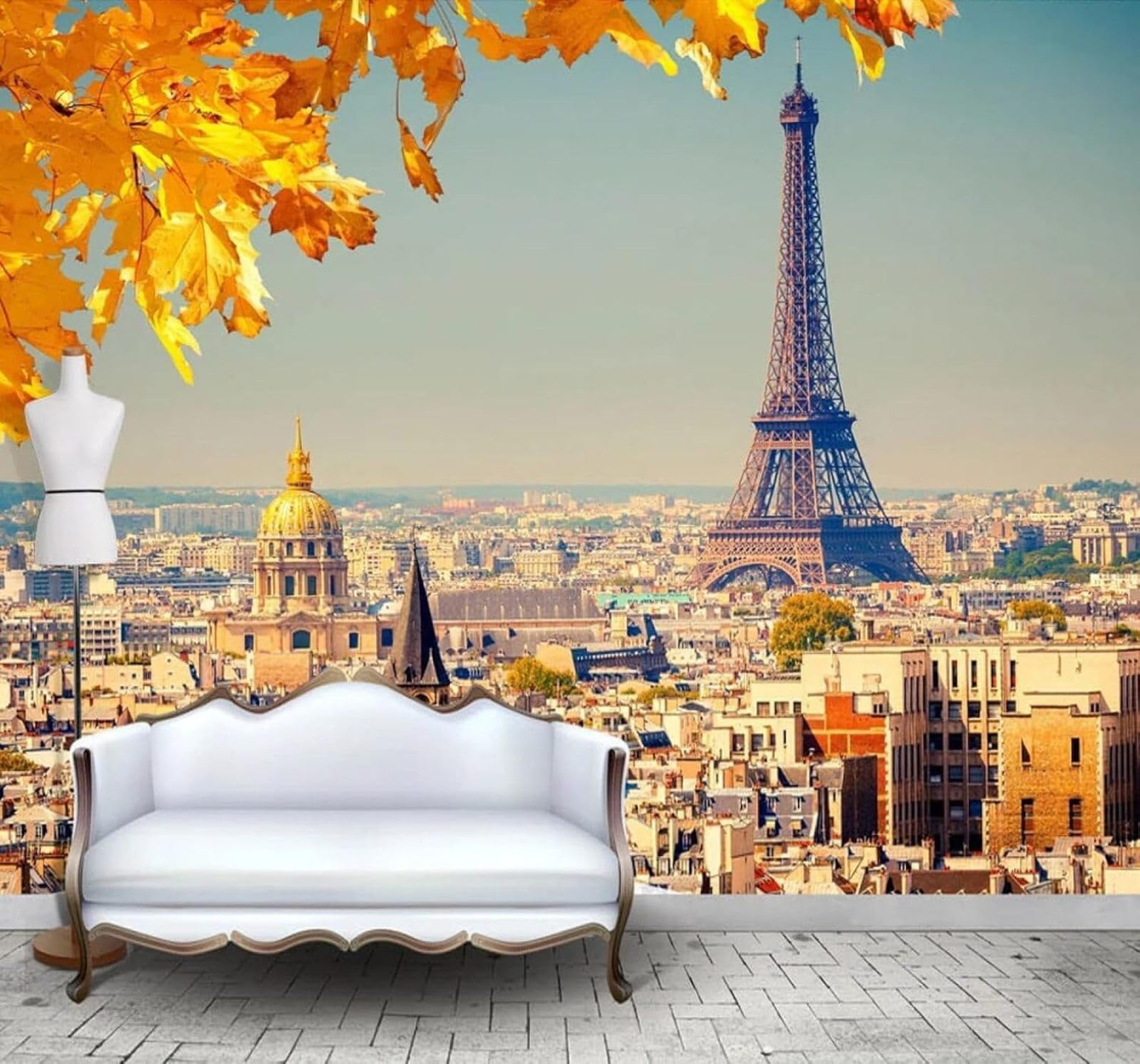 XLMING Three Dimensional City Architecture Tower Maple Leaves Space 3D Wallpaper Silky Texture Home Study Office Grey Dining Room Sofa Bedroom Living Room TV Backdrop-430cm×300cm