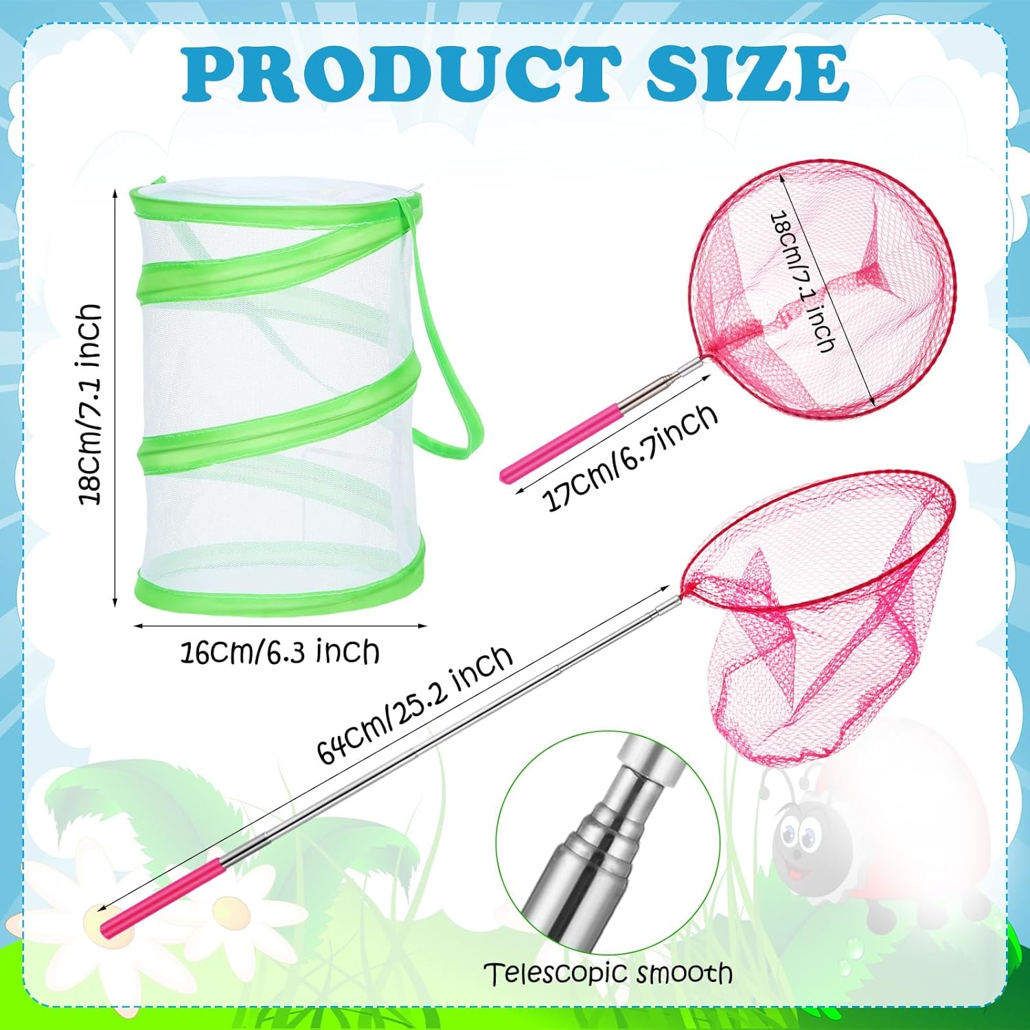 Simgoing 12 Packs Butterfly Catching Kits Include 8 Telescopic Butterfly Nets 4 Insect Pop up Mesh Cage Garden Habitat for Outdoor Explorer Insect Fish Habitat Cage