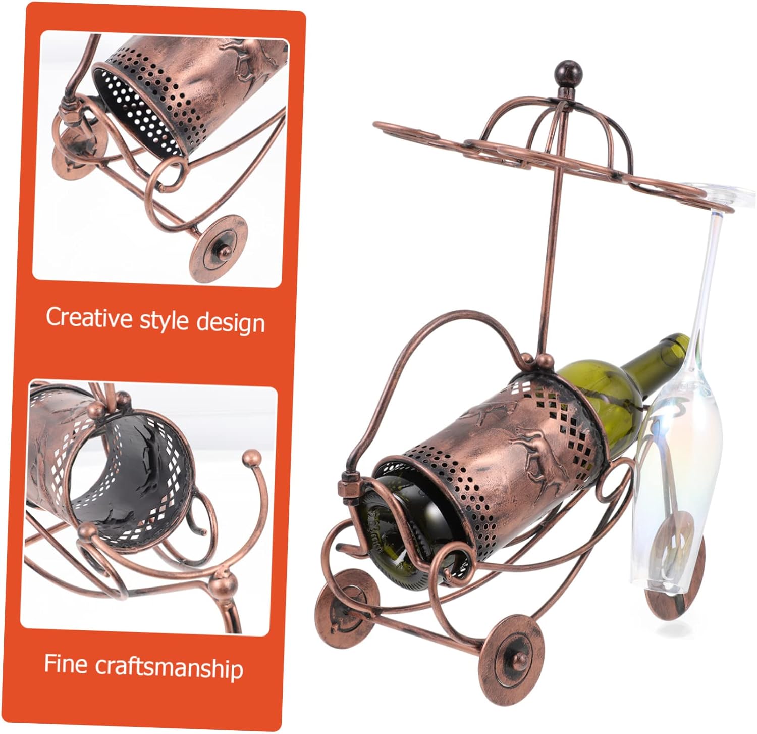 Zerodeko Creative Red Wine Rack Glass Holder Iron Wine Bottle Storage Rack for Desktop Simple Design for Home Bar and Kitchen