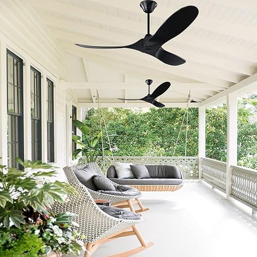 Miniatura 6 de Ventilador de techo moderno sin luz de 60 pulgadas, ventiladores de techo para exteriores, ventilador de techo negro, ventiladores de techo de