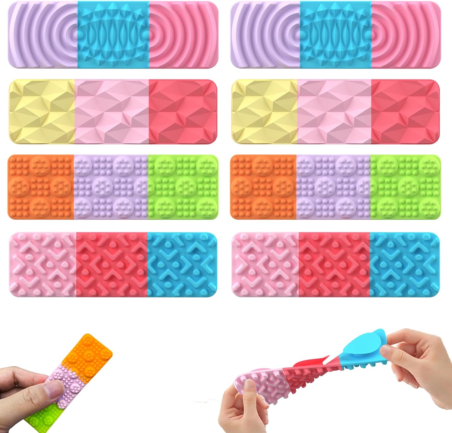 8 Pack Sensory Fidget Toys for Kids Adults, Textured Suction Toys for Autism Kids Calming Anxiety Relief Items, Sensory Strips for Desk Valentine Classroom Gifts for Kids