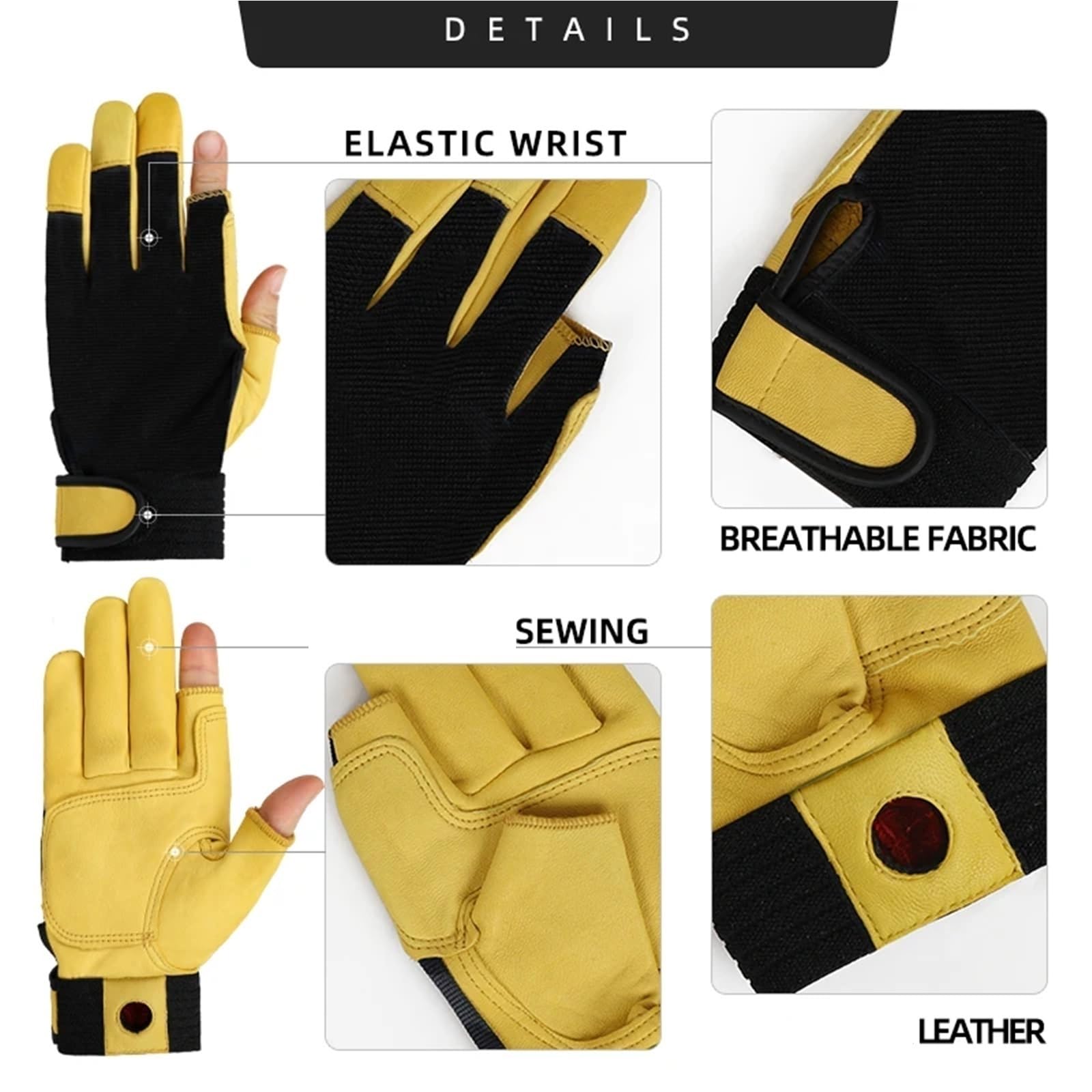 Guantes De Trabajo De Invierno Guantes de Cuero Ciclismo Jardinería Plantación Manejo al Aire Libre Tela Transpirable Costura Guantes mecánicos para Jardín, Granja(L)