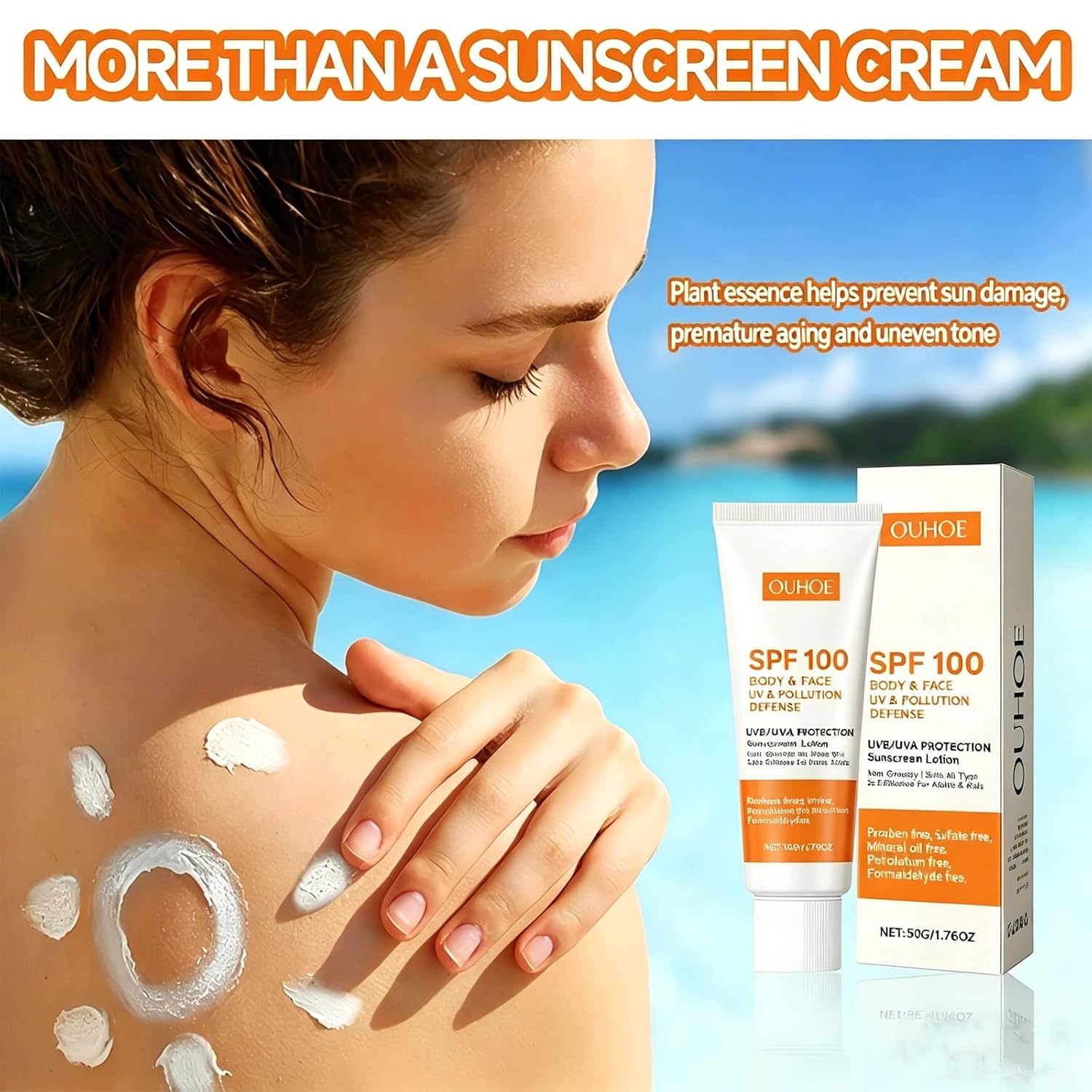 Sunscreen SPF 100, Sunscreen For Face & Body, Sunblock SPF 100 PA++++ for All Skin Types & UV Defense, Nourishing Skin Protection, Moisturizing Skin Care 1.7 fl oz/50 ml