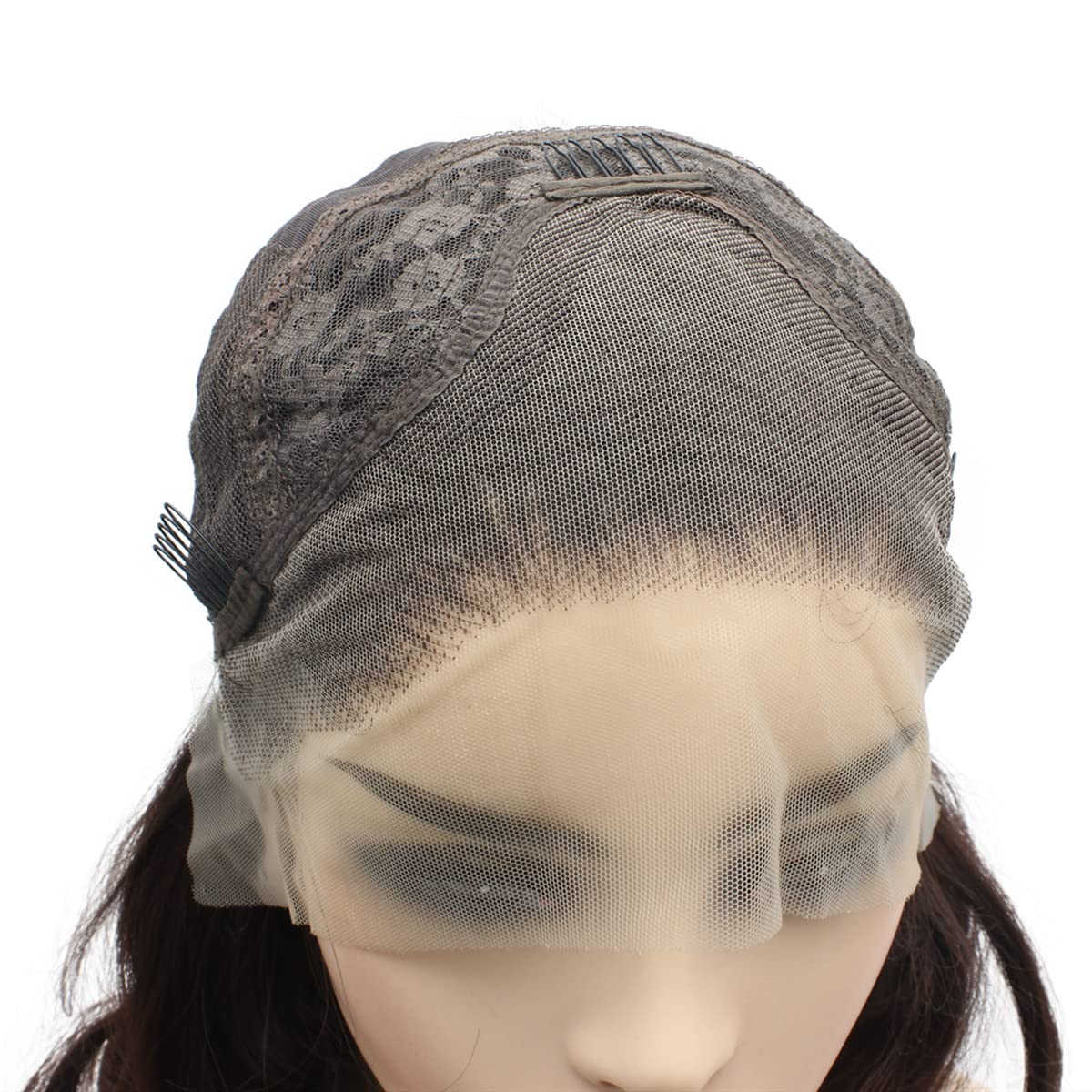 Peakia Medium Length Wavy Dark Auburn Half Hand Tied Lace Front Wig Synthetic