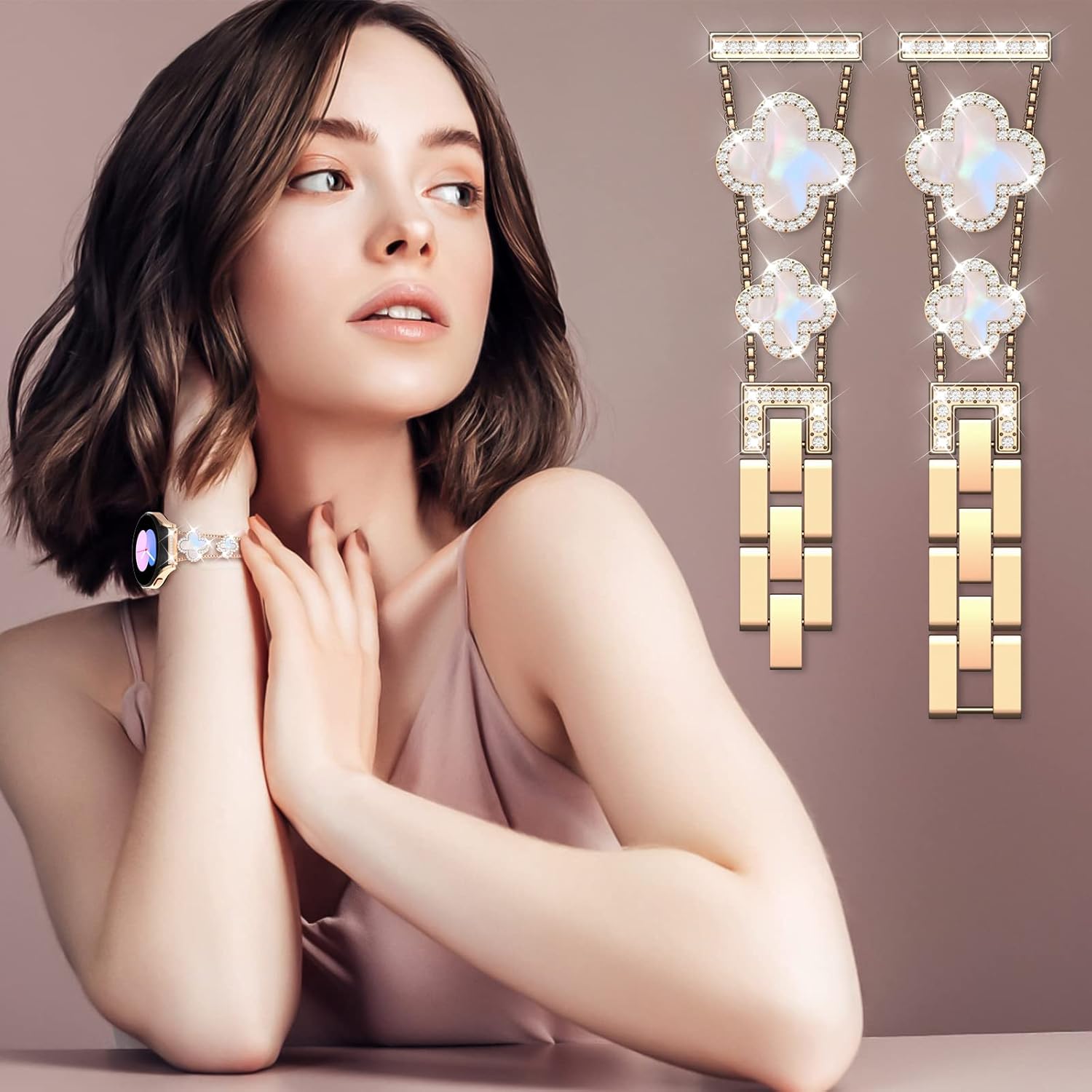 20mm Bling Band Compatible for Samsung Galaxy Watch 4 40mm 44mm, Watch 5 40mm 44mm, Galaxy Watch 4 Classic 42mm 46mm, Active 2 40mm 44mm, Watch 42mm, Watch 5 Pro, Watch 3 41mm Rhinestone Band Adjustable Women Bracelet Wristband Strap