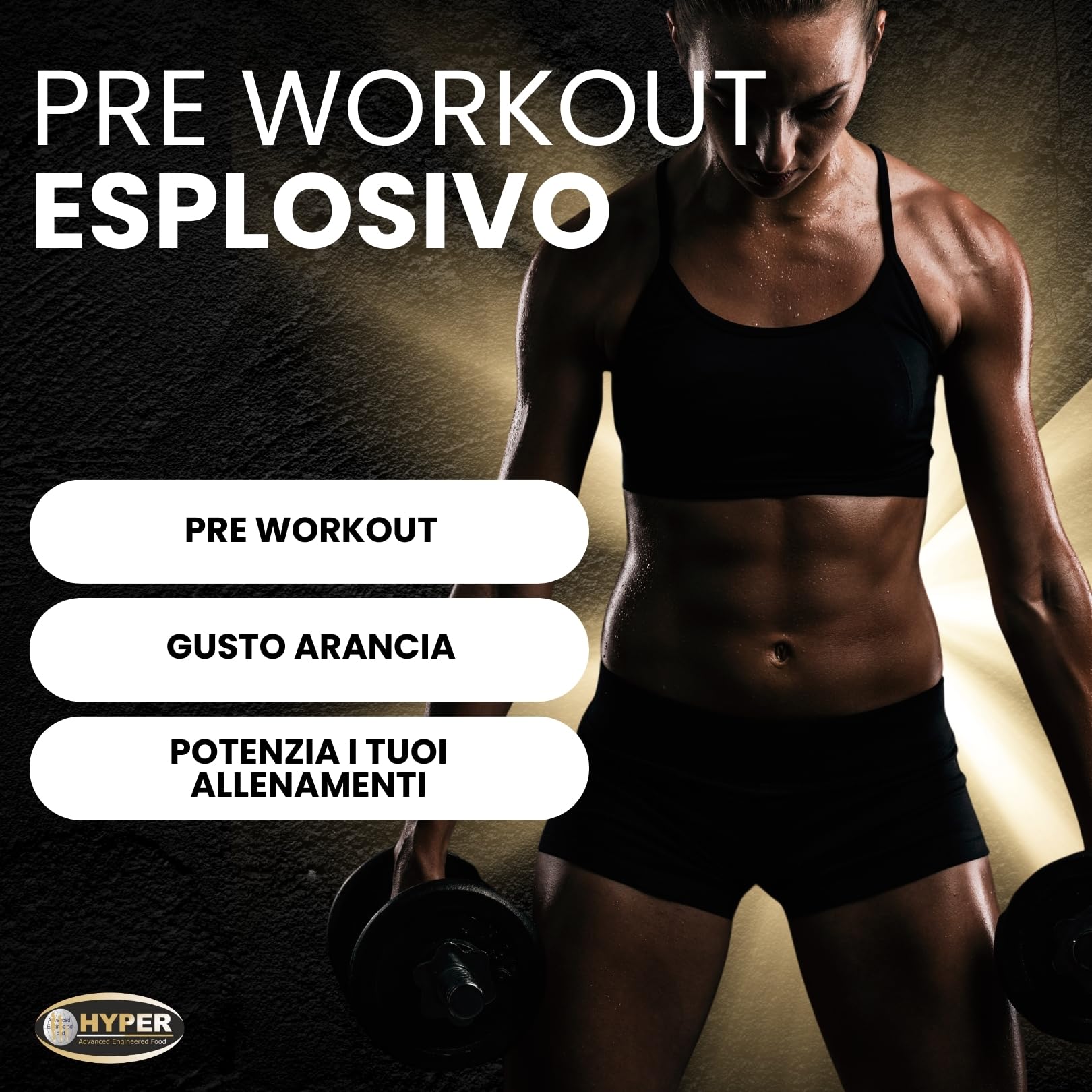 Hyper Pre Workout Potente Power & Strength Pump 500 gr - Preworkout Bodybuilding con Creatina, Glutammina, Taurina, Arginina, Tirosina, Acido Alfa Lipoico, Beta Alanina, Caffeina e Guaranà.