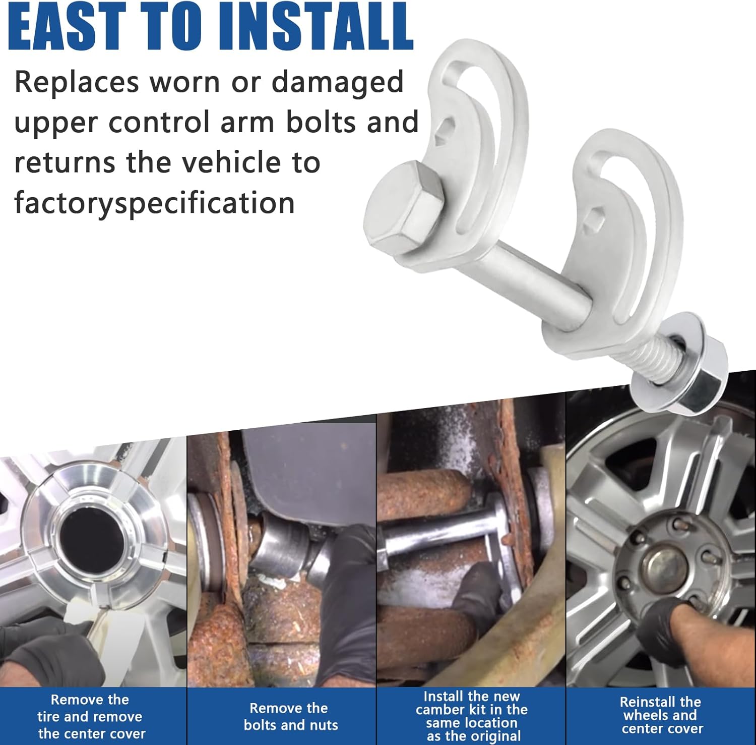 Camber Bolt Kit Compatible With Chevy Silverado GMC Sierra Express Suburban 1500 2500 Yukon Tahoe Cadillac Hummer H2,Front Upper Arm Alignment Cams,Cam Bolt ±1.5 Degree（4PCS）