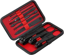 Set manicure Kit tagliaunghie Strumenti professionali per la cura delle unghie in acciaio inossidabile con custodia da viaggio in pelle 10 in 1 Nero