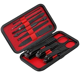 Glamne Manicure Set Nail Clippers Kit Professional Stainless Steel Nail Care Tools with Leather Travel Case 10 in 1 Black