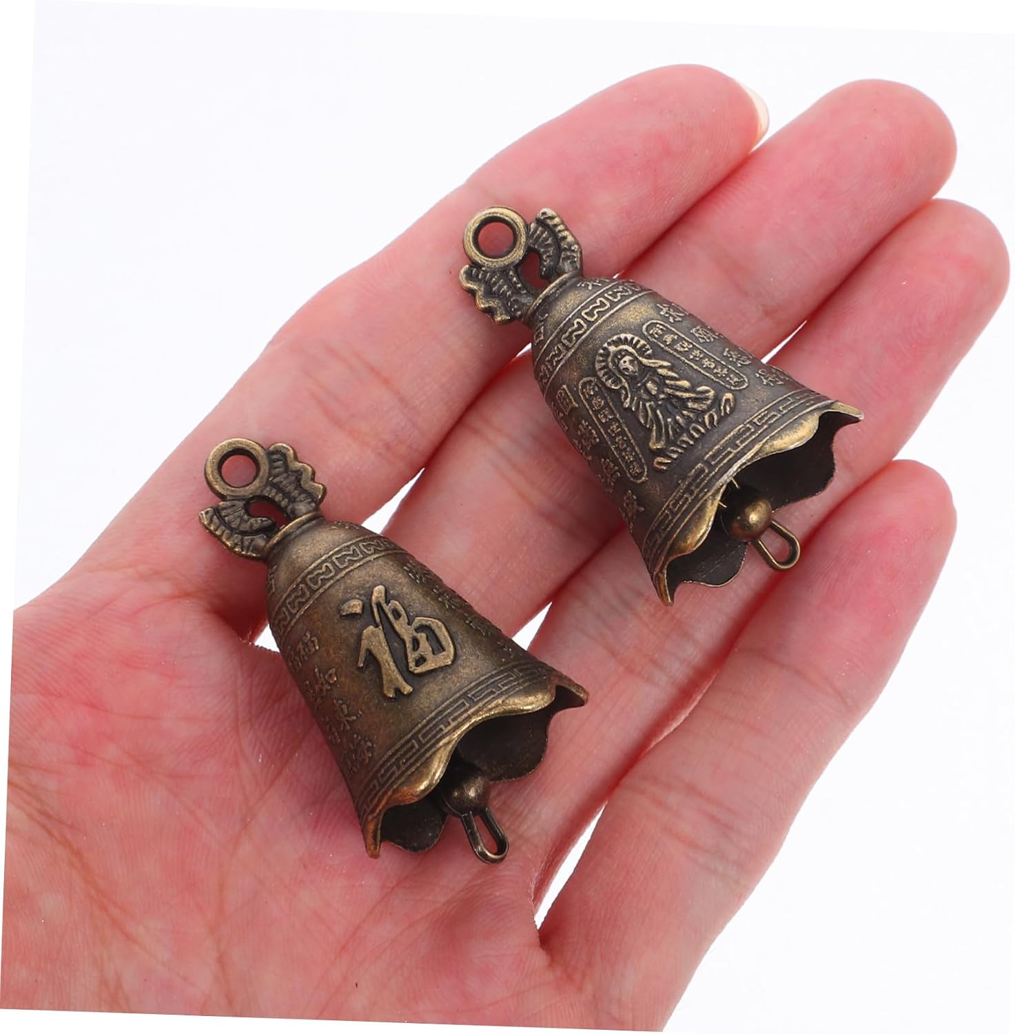 20pcs Small Antique Feng Shui Bells Metal Luck Bells with Guanyin Patterns for DIY Crafts Home Garden Decor Wind Chimes and Pet Collar Charms