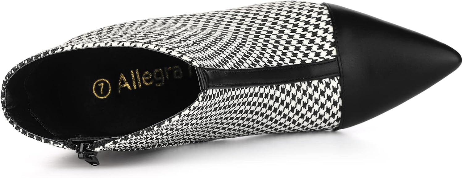 Allegra K Women's Pointed Toe Stiletto Heels Houndstooth Ankle Booties
