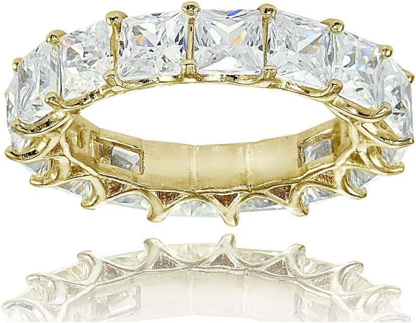 Hoops & Loops Sterling Silver Cubic Zirconia 4mm Princess-Cut Eternity Band Ring