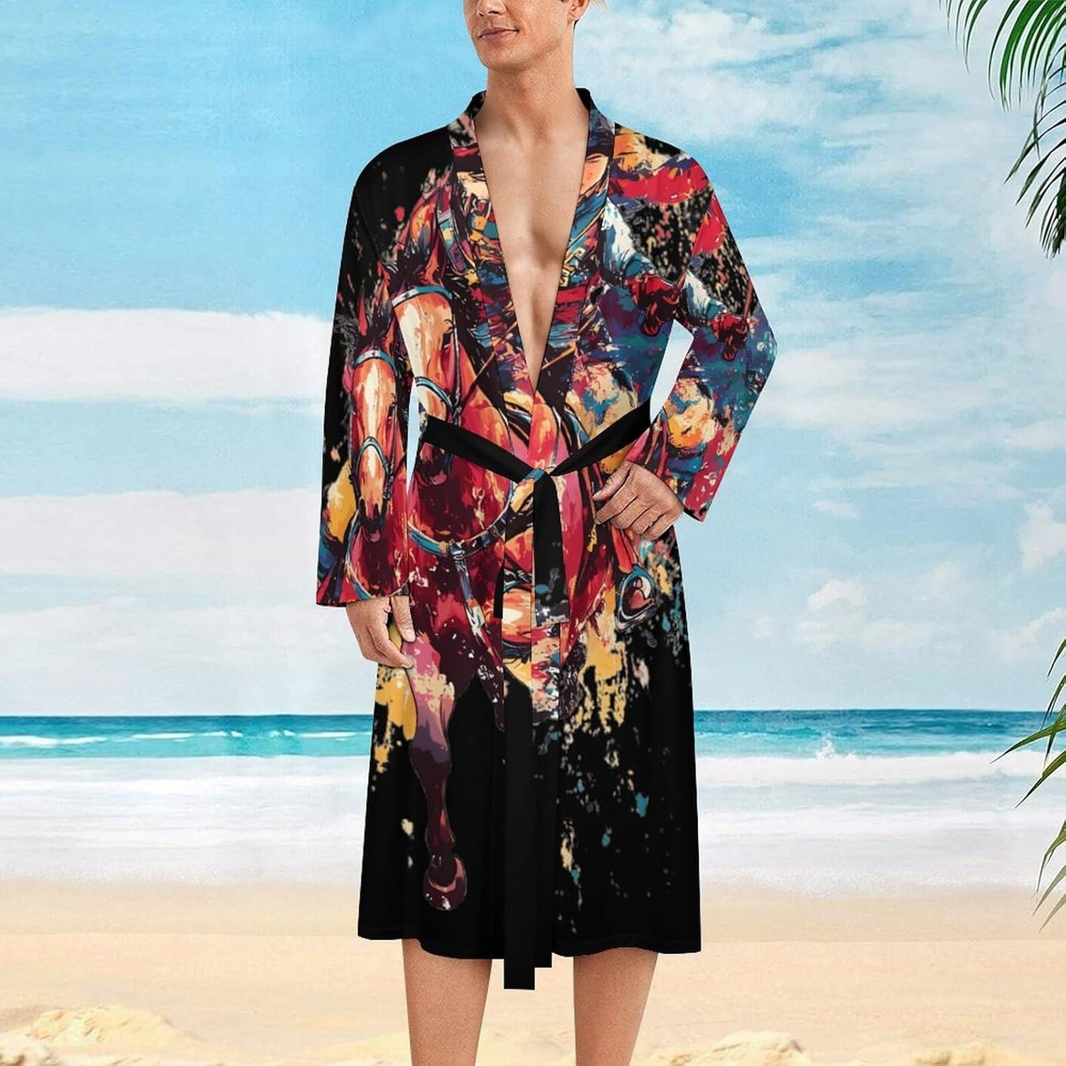Mongolian Warrior Mens Robe Long Bathrobe for Women Bath Robes Lightweight Soft Printed Sleepwear