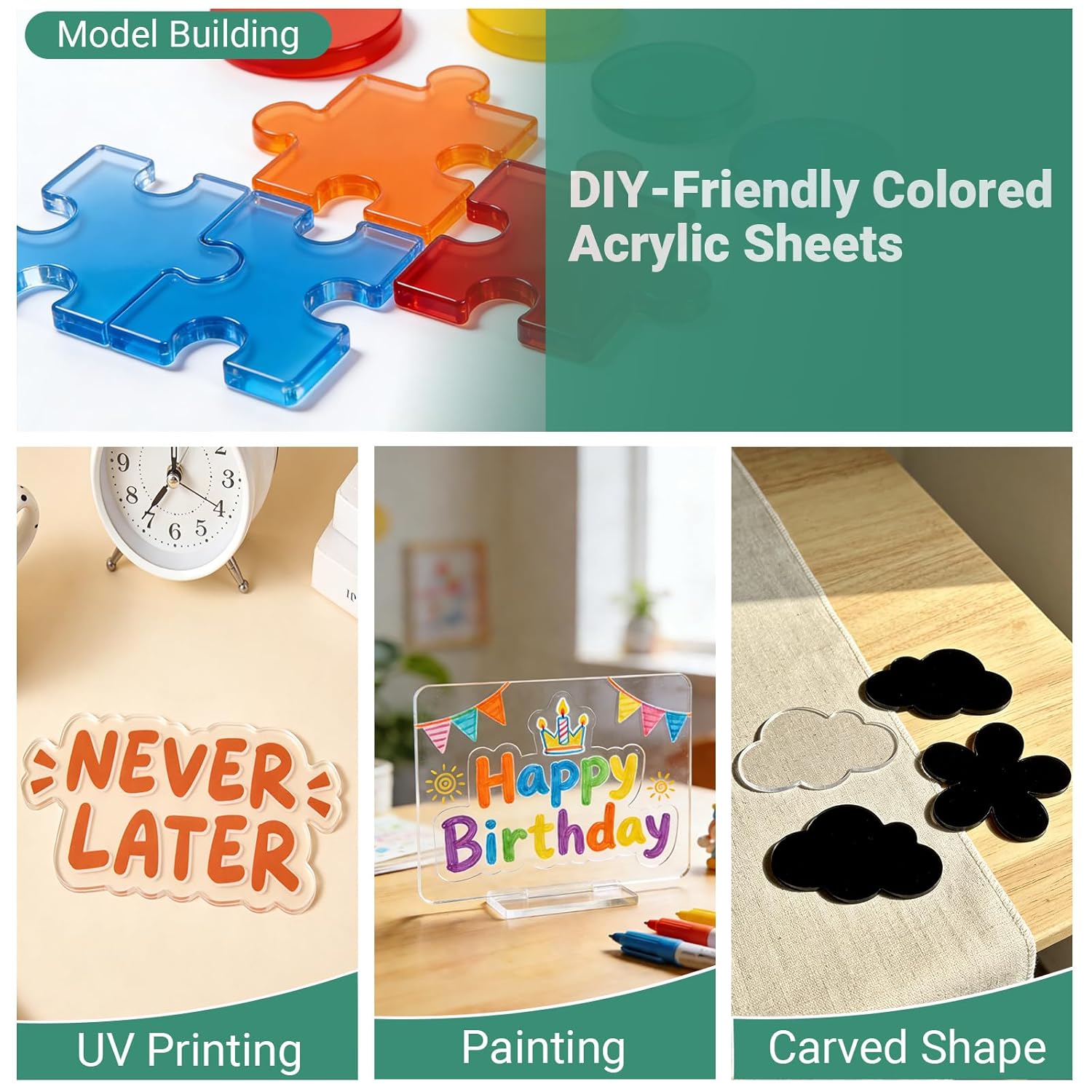 12 Pack 1/8 Thick 12*12 Inch 3mm Color Cast Acrylic Sheets for Laser Cutting, Engraving, UV Printing, Home Decor, Badges, Crafts and DIY Project, Easy to cut acrylic with Double Sided Protective Sheet