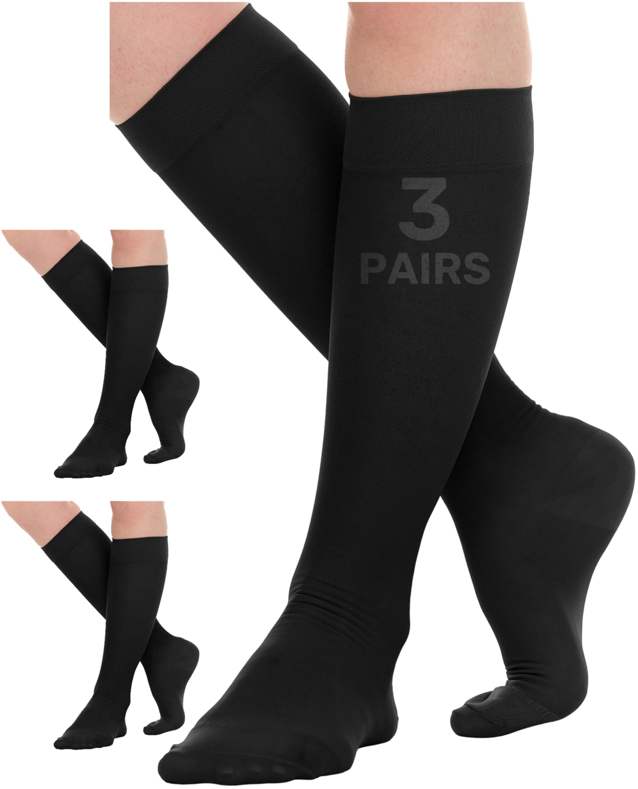 (3 Pairs) Sheer Short-Length Compression Socks for Women 15-20mmHg - Women's Graduated Knee High Support Stockings for Circulation - A403