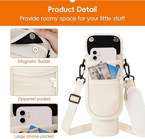 Miniatura 6 de Stanley - Bolsa de transporte para botella de agua con bolsillo para teléfono para vaso Stanley de 4030 onzas, bolsa aislante de neopreno con 2