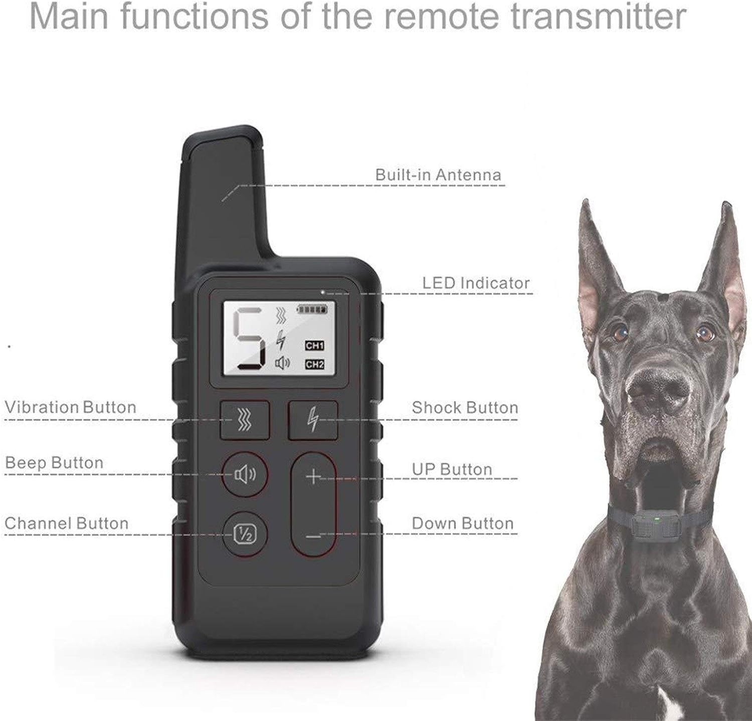 Deluxe Version of Dog Trainer Bark Plug 1650 Feet Remote Control Electric Shock and Vibration Warning Electronic Collar Waterproof (Red) H-2025-10-4