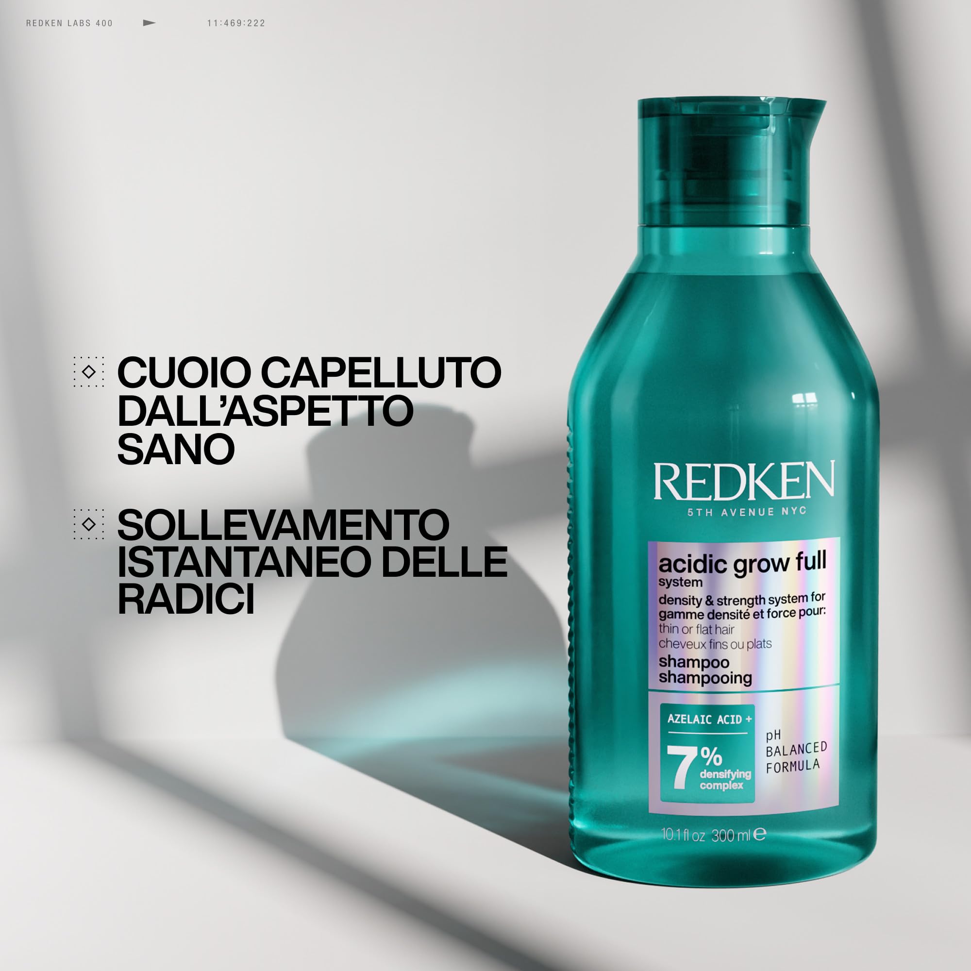 Redken, Shampoo Densificante per Capelli dall'Aspetto più Pieno e più Spesso, Con Acido Azelaico e Complesso Densificante, Shampoo Volumizzante, Acidic Grow Full System, 300 ml