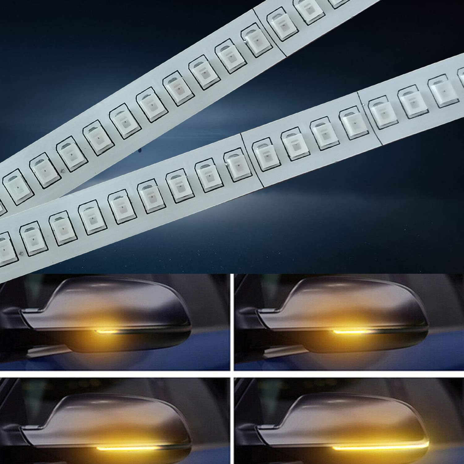 AUTUNEER2PCS 5.9Inch Sequential LED Side Mirror 28LED Turn Signal Lights Warning Strip Tape Signal Stickers Safety Pair Set(Amper)