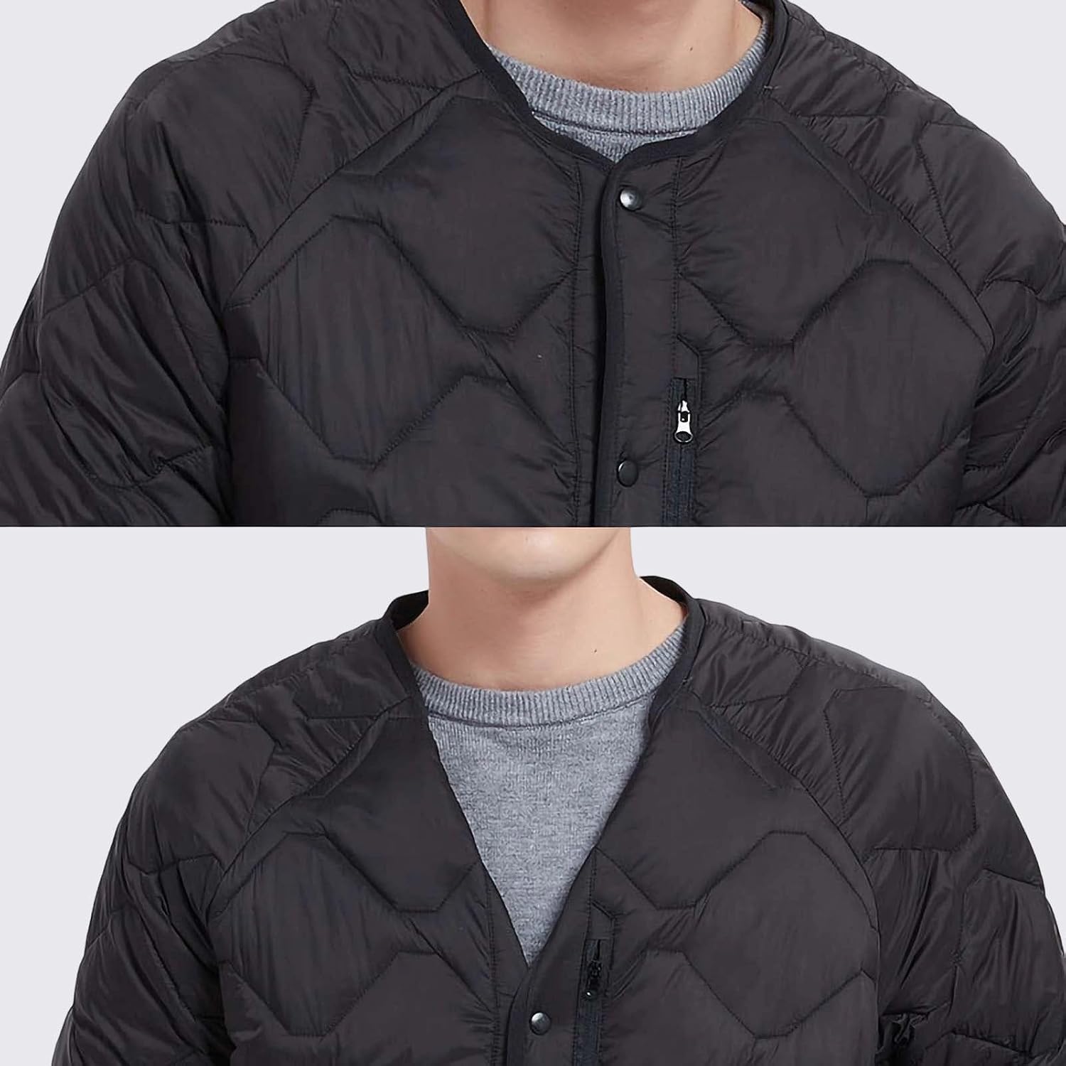 Men's Collarless Quilted Jacket, Button Front, Diamond Puffer Coat