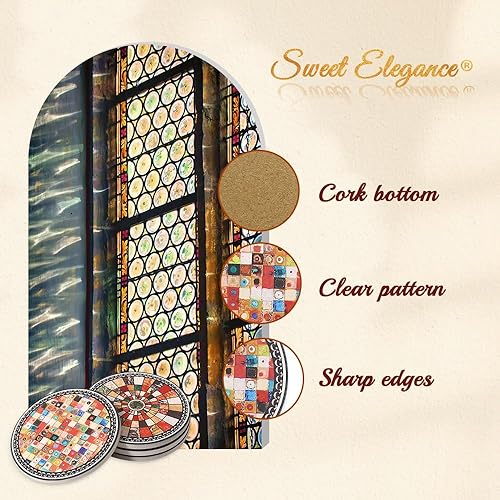 Miniatura 4 de Sweet Elegance Posavasos de corcho de cerámica, arte moderno, abstracto, resistente al calor, absorbentes de agua, redondos, antideslizantes,