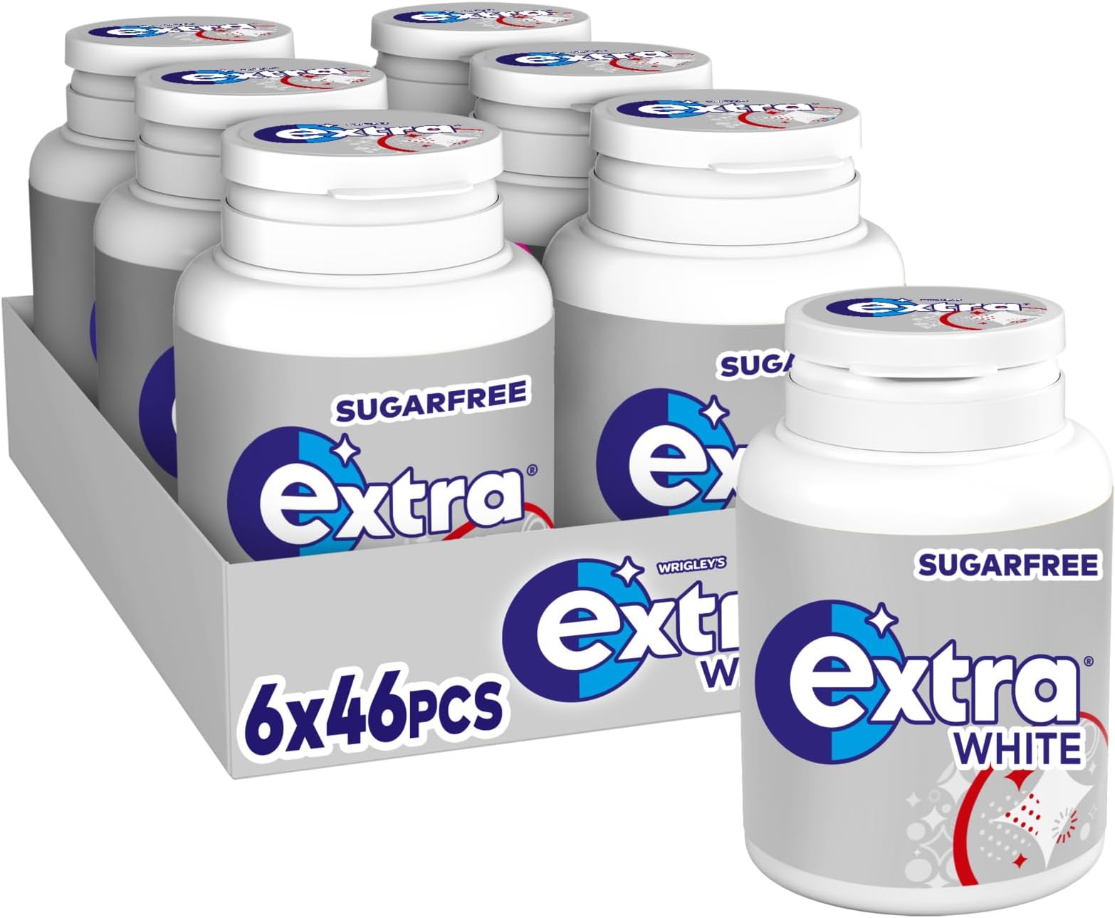 Wrigley's Extra White Chewing Gum, Classic Mint Flavour, 6 Bottles of 46 Pieces, Sugar Free Chewing Gum Bulk Pack with Xylitol (276 pieces)