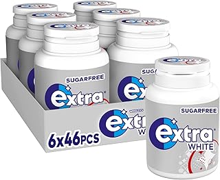 Wrigley's Extra White Chewing Gum, Classic Mint Flavour, 6 Bottles of 46 Pieces, Sugar Free Chewing Gum Bulk Pack with Xylitol (276 pieces)