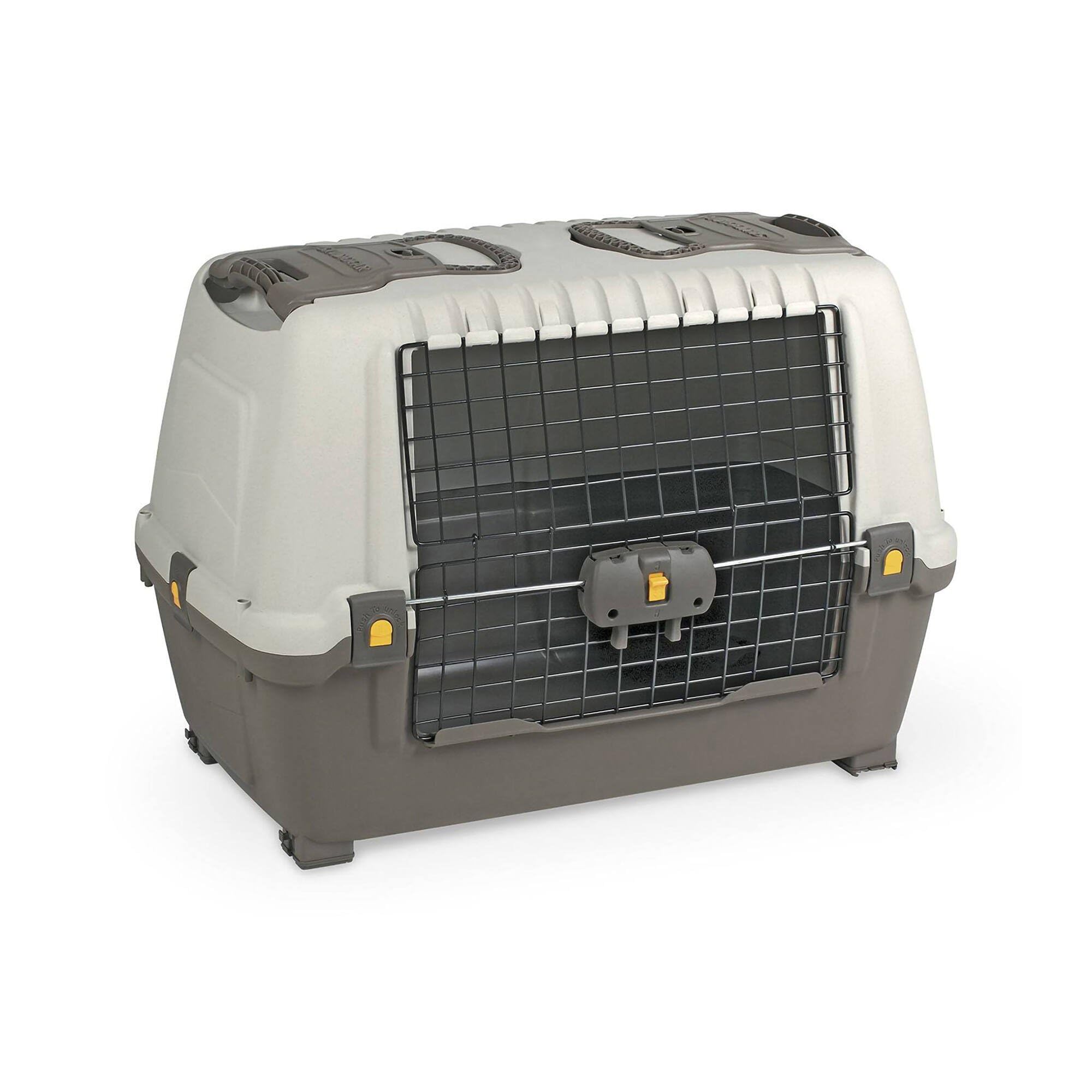 Dmora Transportín rígido para Perros o Gatos de Polipropileno, Jaula portátil con Alfombrilla, 100% Fabricada en Italia, 76 x 45 x 54 cm, Color Gris