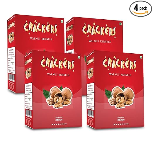 Crackers Kashmiri Brown Halves Dried Walnuts Kernels Without Shell, 1 KG (250g x 4) | Walnuts Dry Fruits | Organic Walnuts | Kashmiri Walnuts Kernels for Snacking & Baking