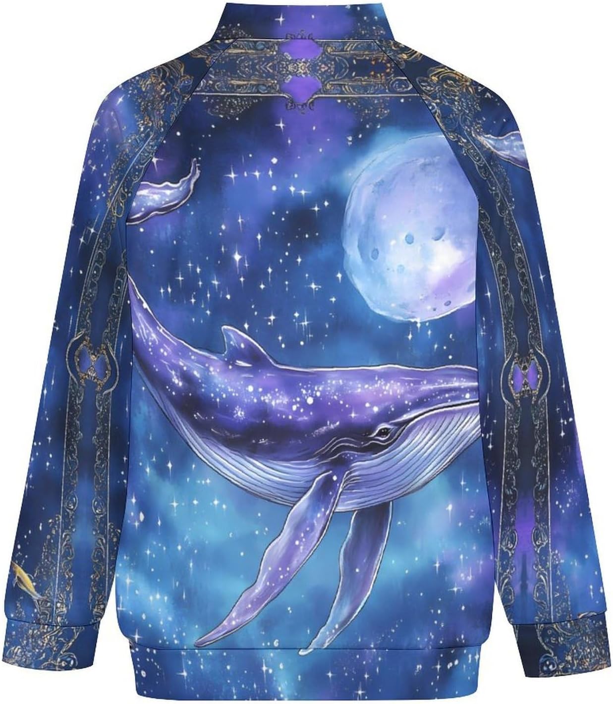 Humpback Whale Moon Print Men's Zip Up Sweatshirt Casual Sweater Jackets Long Sleeve Tops Lightweight Coat