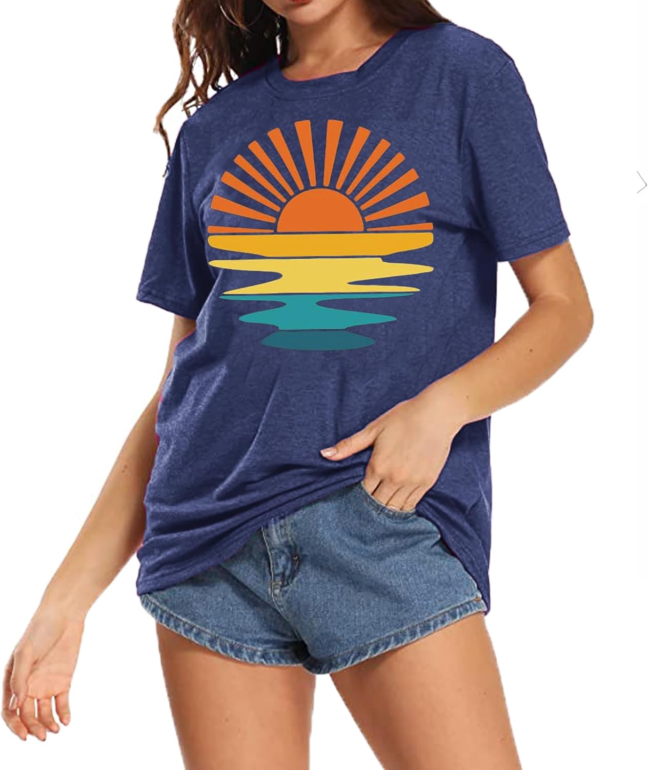 Sunrise Sunset Sunshine T Shirt for Women Outdoor Workout Hawaii Beach Sea Nature Adventure Tee Top - Image 2