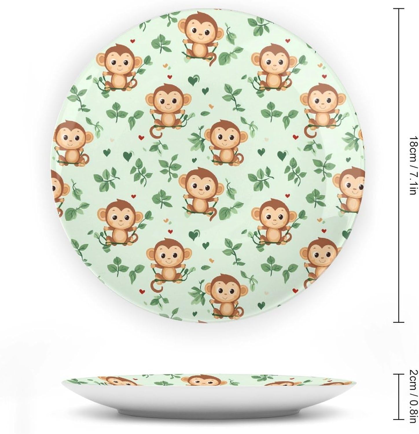 Cute Cartoon Monkey Decorative Plate Tray Decor Trinket Dish Bone China Dinner Plates for Home Office Kitchen