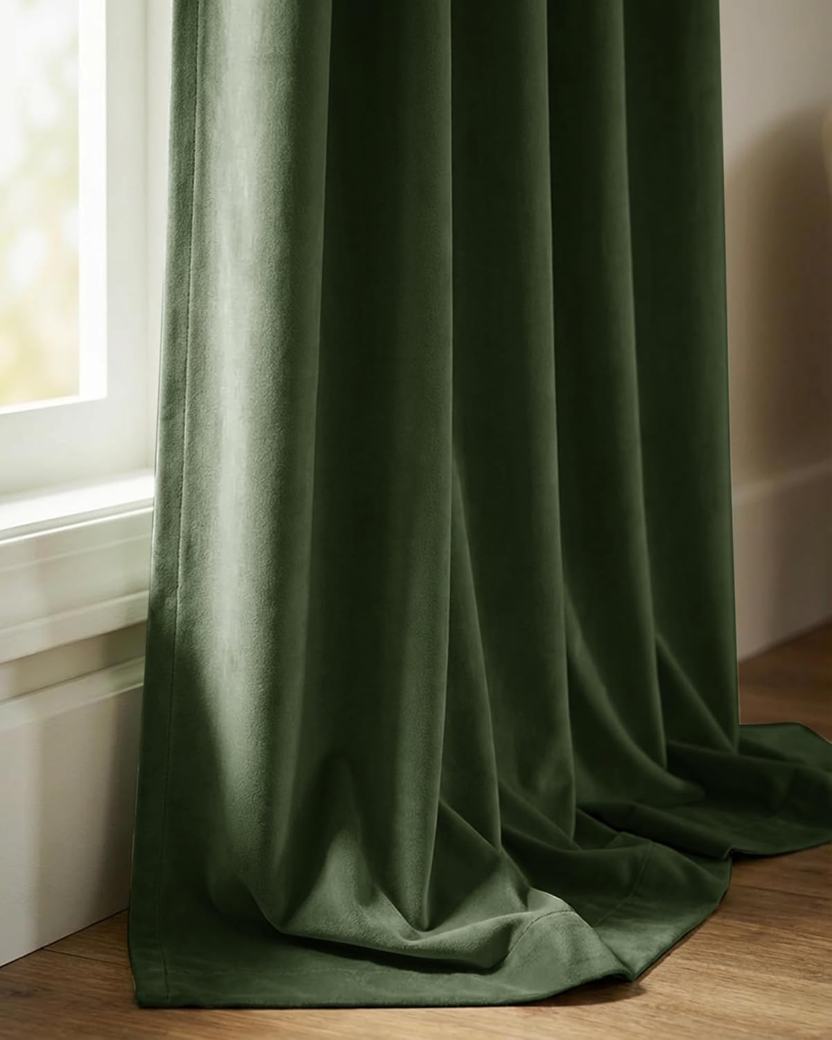 StangH Green Blackout Curtains 90 inches Long Christmas Decoration Olive Green Velvet Thermal Insulated Window Drapes for Bedroom Living Room, W52 x L90, 2 Panels