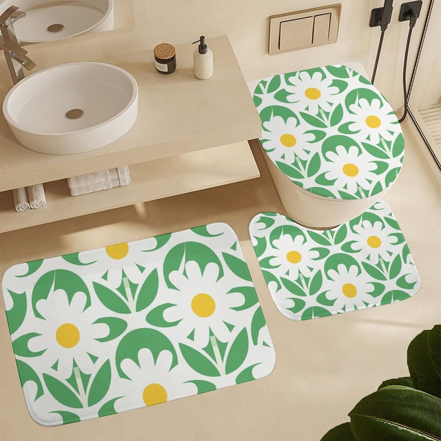 DaisyNon-Slip Bath Rug Set 4 Set