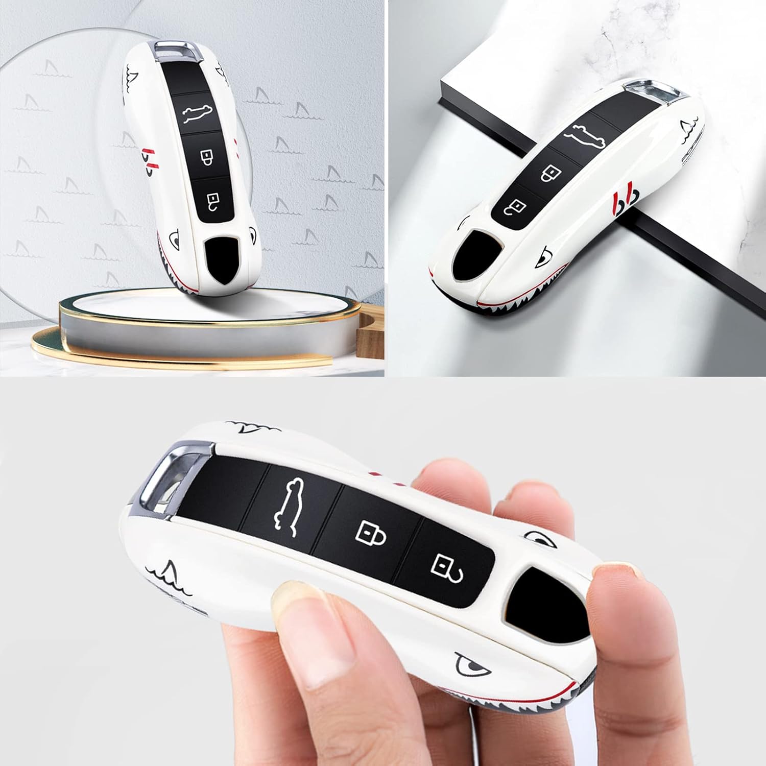 Jaronx Compatible with Porsche Key Cover, Key Case Fob Shell Cover Compatible with Porsche Cayenne Panamera 2018-2024, Carrera Taycan 2018-2024 (Big Shark) - Image 6