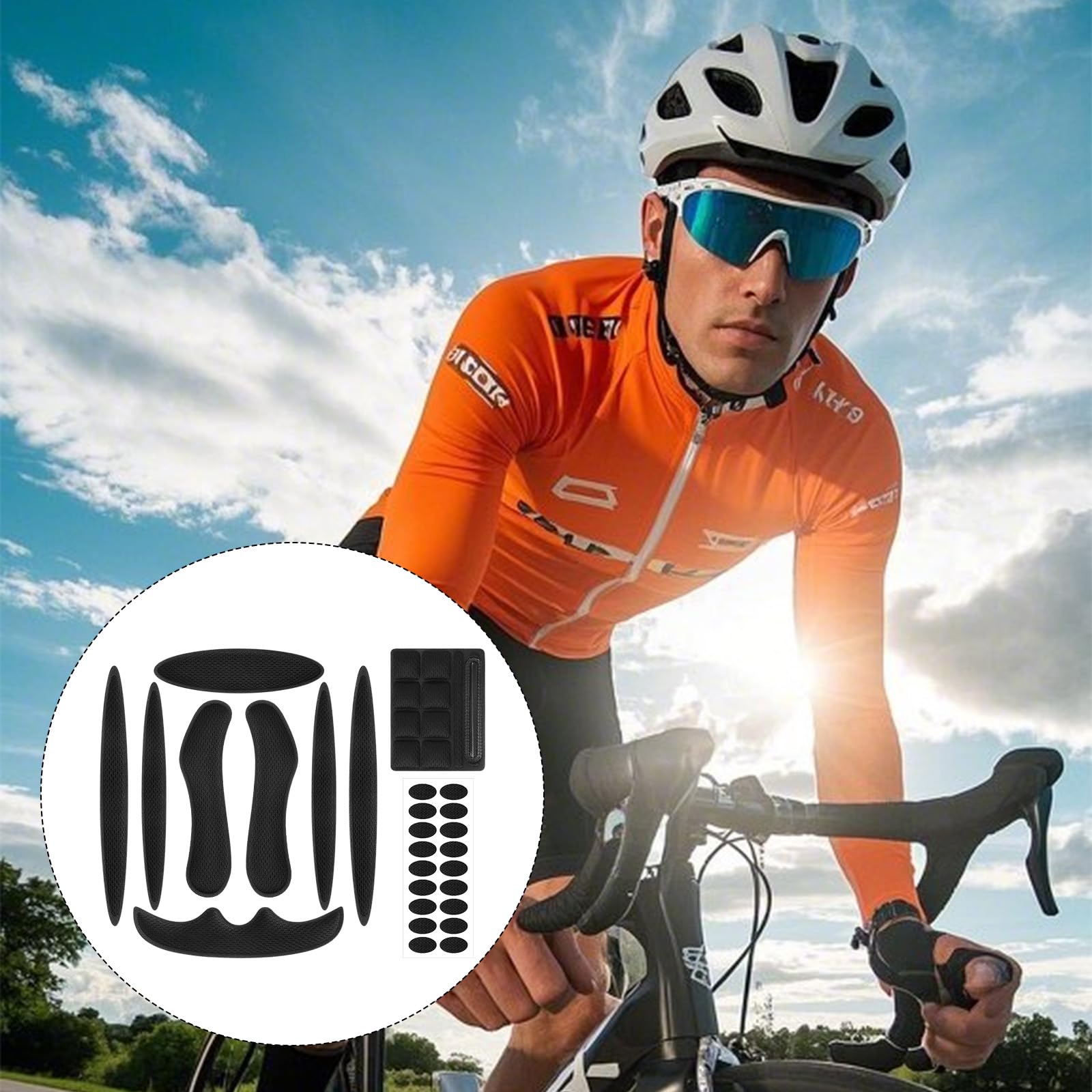 Imbottitura Casco Bici Set da 2, Cuscinetti in Schiuma con Kit di Chiusura a Strappo, Imbottiture di Ricambio Universali per Caschi da Bici, Accessori Casco Nero