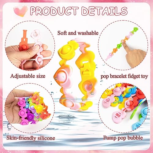 Miniatura 8 de OOINQQ Tarjetas de regalo para el día de San Valentín con pulsera Pop para niños pequeños y niños pequeños en el aula escolar  24 pulseras de