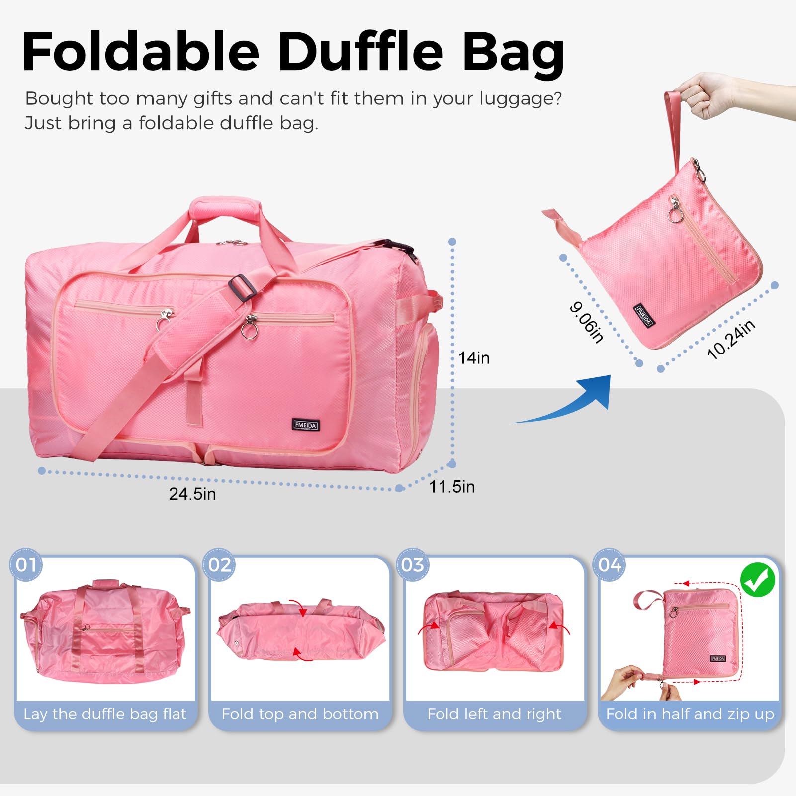 Fmeida 65L Borsone da Viaggio Unisex Adulto, Grande Borsone Palestra con Scomparto per Scarpe e Tracolla, Impermeabile Duffel Bag Borsa