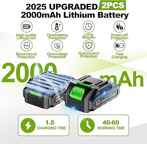 Miniatura 4 de Mini motosierra inalámbrica de 6 pulgadas, motosierra eléctrica con motor fuerte y batería de 2 × 2.0 Ah, 2 cadenas incluidas para recortar árboles,